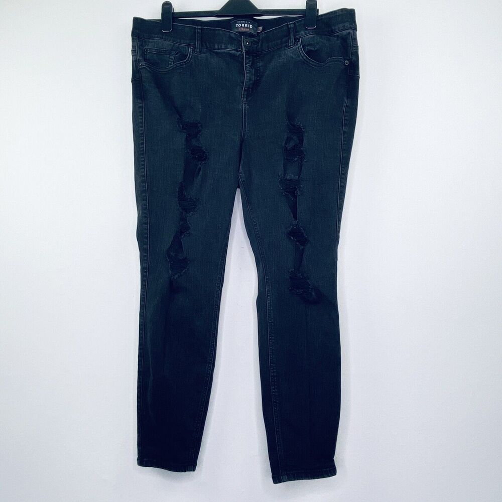 Torrid Premium Women 22R Bombshell Skinny Black Jeans Distressed Denim Stretch G